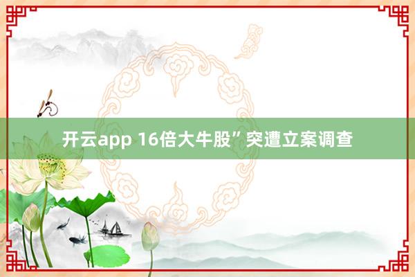 开云app 16倍大牛股”突遭立案调查